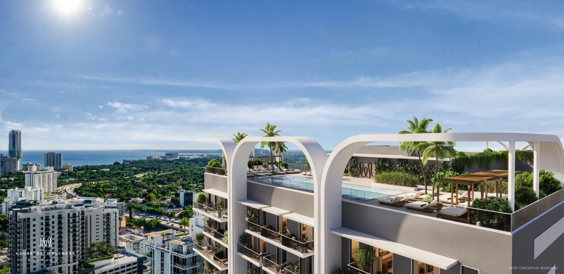 Biscayne Bay from the rooftop lounge — artist's rendering