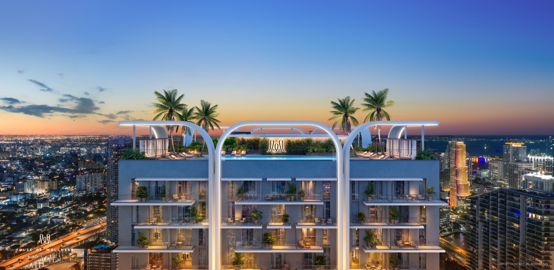 Rooftop pool at sunset